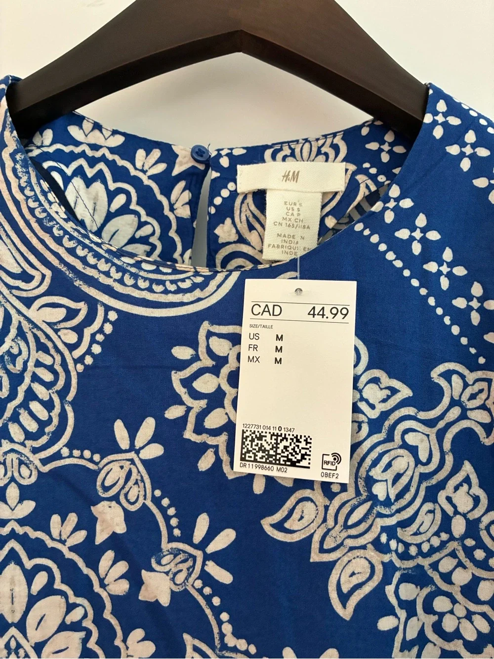 H&M Royal Blue Paisley-Print Long Sleeve Blouse - Picture 3 of 4